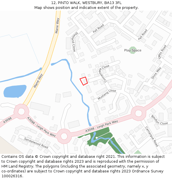 12, PINTO WALK, WESTBURY, BA13 3FL: Location map and indicative extent of plot