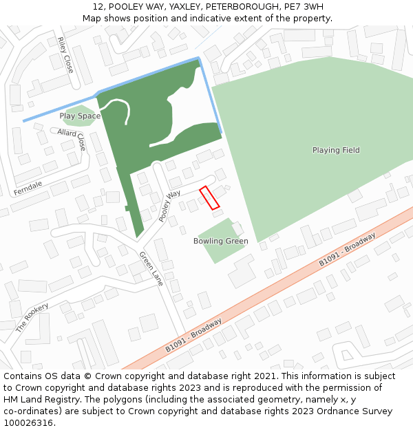 12, POOLEY WAY, YAXLEY, PETERBOROUGH, PE7 3WH: Location map and indicative extent of plot