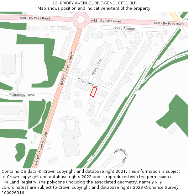 12, PRIORY AVENUE, BRIDGEND, CF31 3LR: Location map and indicative extent of plot