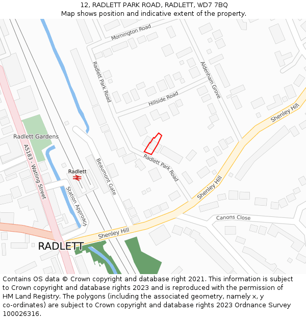 12, RADLETT PARK ROAD, RADLETT, WD7 7BQ: Location map and indicative extent of plot