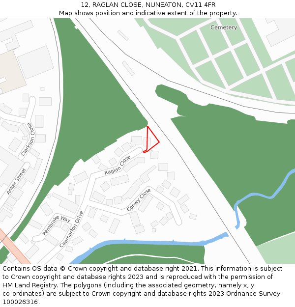 12, RAGLAN CLOSE, NUNEATON, CV11 4FR: Location map and indicative extent of plot