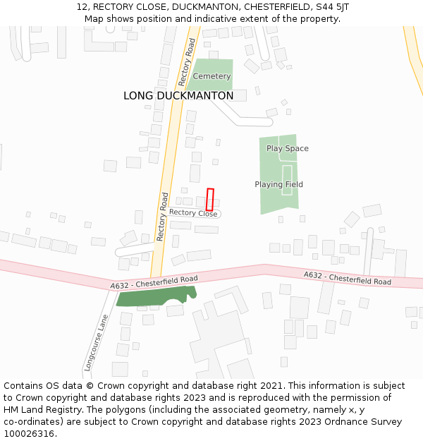 12, RECTORY CLOSE, DUCKMANTON, CHESTERFIELD, S44 5JT: Location map and indicative extent of plot