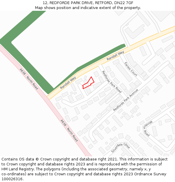 12, REDFORDE PARK DRIVE, RETFORD, DN22 7GF: Location map and indicative extent of plot