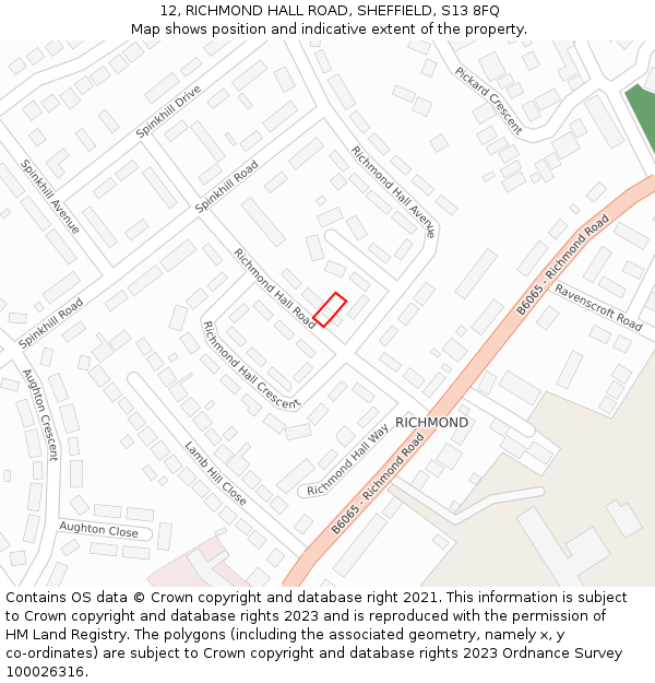 12, RICHMOND HALL ROAD, SHEFFIELD, S13 8FQ: Location map and indicative extent of plot