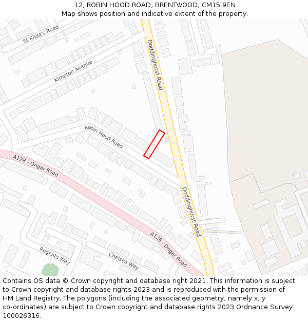 12, ROBIN HOOD ROAD, BRENTWOOD, CM15 9EN: Location map and indicative extent of plot