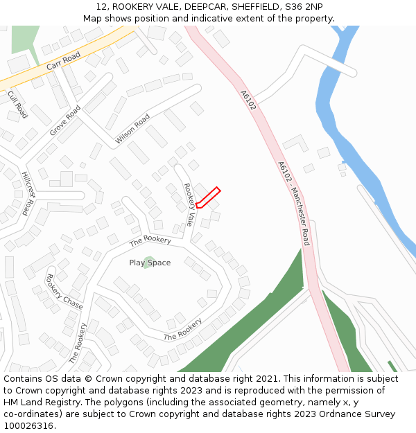 12, ROOKERY VALE, DEEPCAR, SHEFFIELD, S36 2NP: Location map and indicative extent of plot