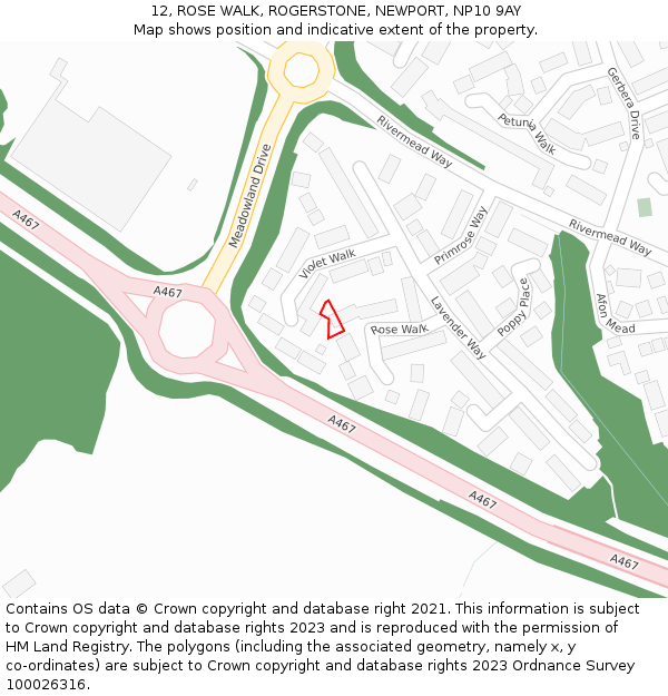 12, ROSE WALK, ROGERSTONE, NEWPORT, NP10 9AY: Location map and indicative extent of plot