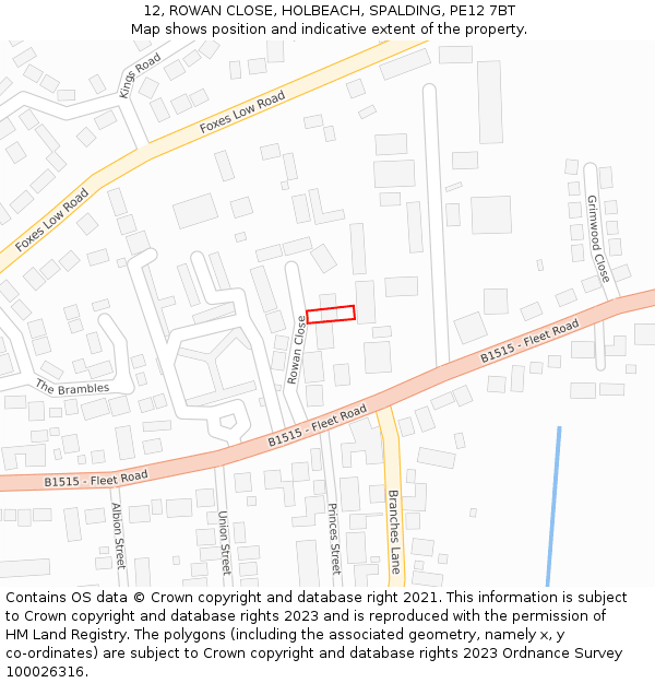 12, ROWAN CLOSE, HOLBEACH, SPALDING, PE12 7BT: Location map and indicative extent of plot