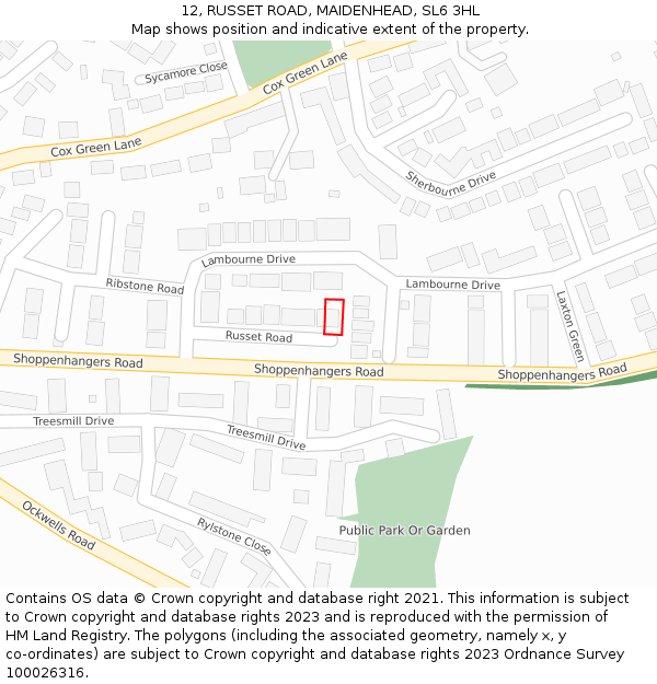 12, RUSSET ROAD, MAIDENHEAD, SL6 3HL: Location map and indicative extent of plot