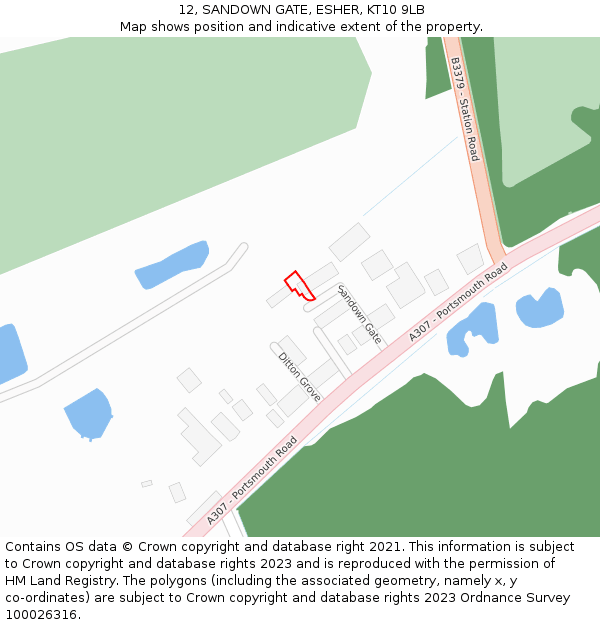 12, SANDOWN GATE, ESHER, KT10 9LB: Location map and indicative extent of plot