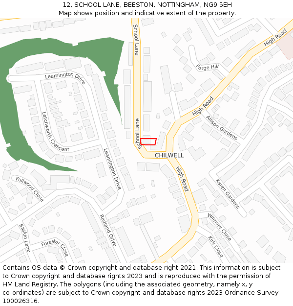 12, SCHOOL LANE, BEESTON, NOTTINGHAM, NG9 5EH: Location map and indicative extent of plot