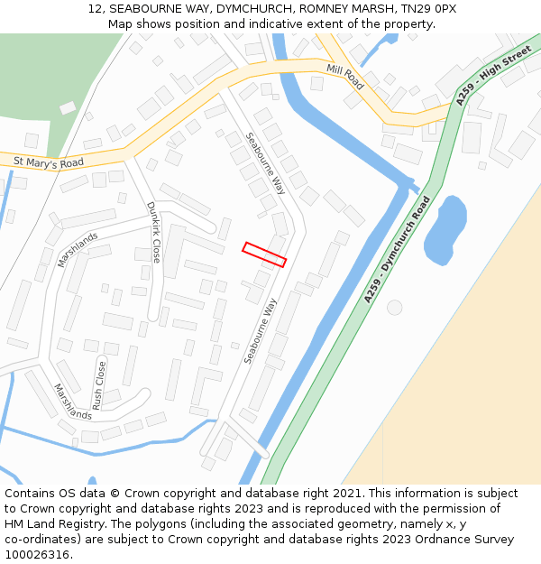 12, SEABOURNE WAY, DYMCHURCH, ROMNEY MARSH, TN29 0PX: Location map and indicative extent of plot