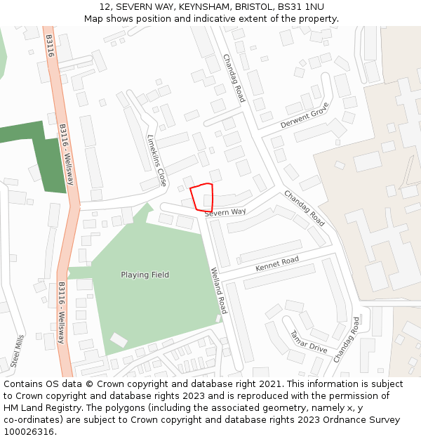 12, SEVERN WAY, KEYNSHAM, BRISTOL, BS31 1NU: Location map and indicative extent of plot