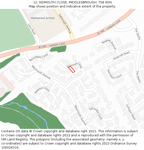 12, SIDMOUTH CLOSE, MIDDLESBROUGH, TS8 9DN: Location map and indicative extent of plot