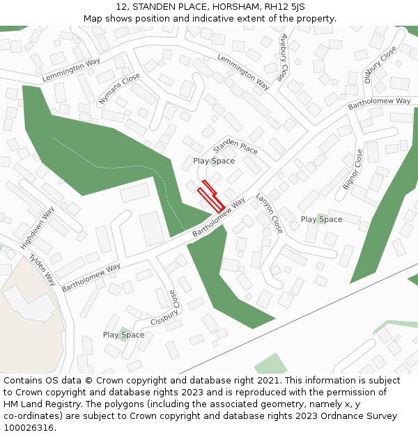 12, STANDEN PLACE, HORSHAM, RH12 5JS: Location map and indicative extent of plot