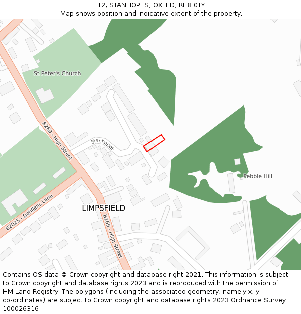 12, STANHOPES, OXTED, RH8 0TY: Location map and indicative extent of plot