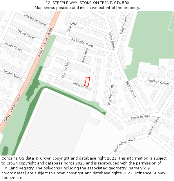 12, STEEPLE WAY, STOKE-ON-TRENT, ST4 5BX: Location map and indicative extent of plot