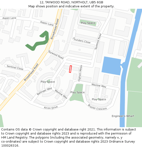 12, TAYWOOD ROAD, NORTHOLT, UB5 6GB: Location map and indicative extent of plot