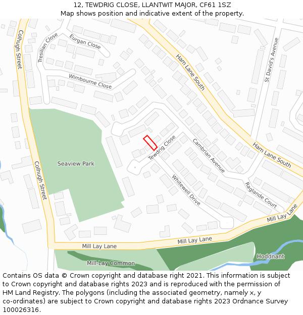 12, TEWDRIG CLOSE, LLANTWIT MAJOR, CF61 1SZ: Location map and indicative extent of plot