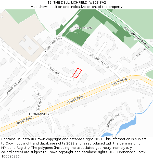 12, THE DELL, LICHFIELD, WS13 8AZ: Location map and indicative extent of plot