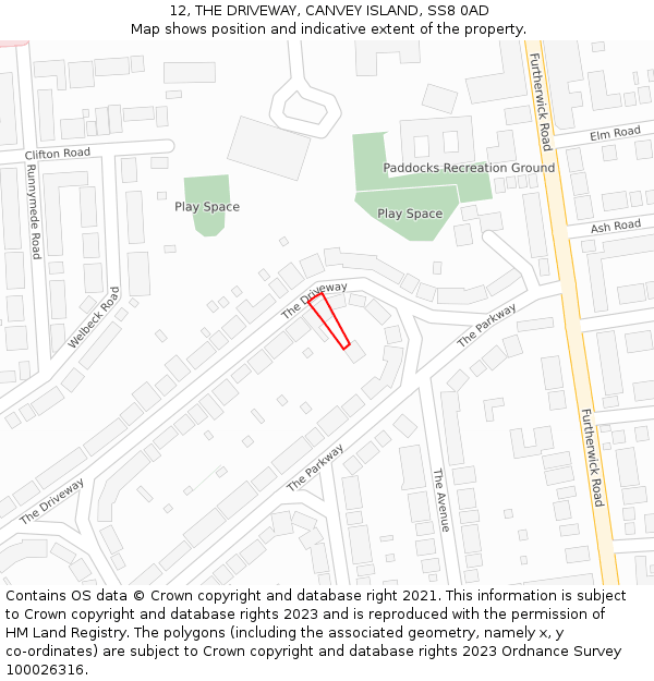 12, THE DRIVEWAY, CANVEY ISLAND, SS8 0AD: Location map and indicative extent of plot