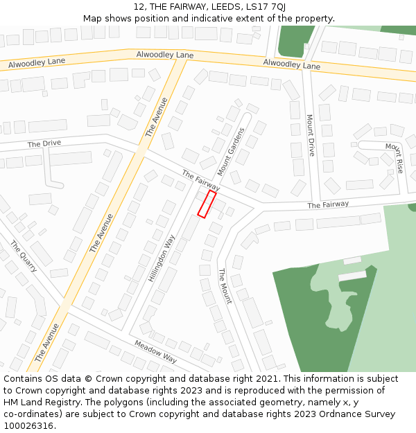 12, THE FAIRWAY, LEEDS, LS17 7QJ: Location map and indicative extent of plot