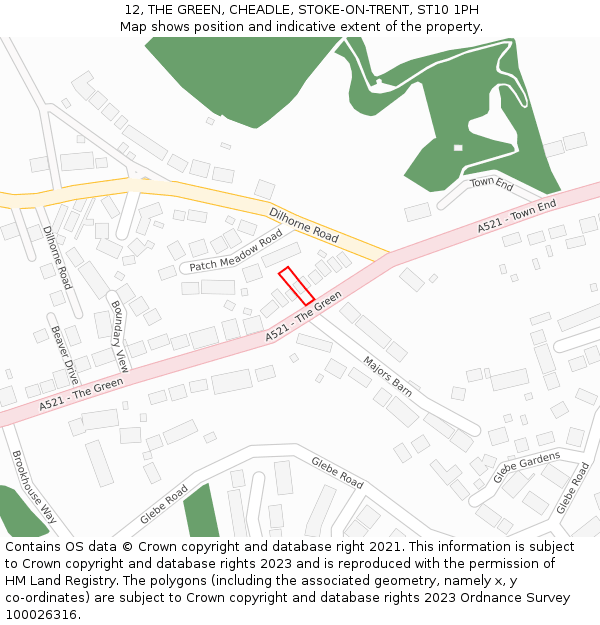 12, THE GREEN, CHEADLE, STOKE-ON-TRENT, ST10 1PH: Location map and indicative extent of plot