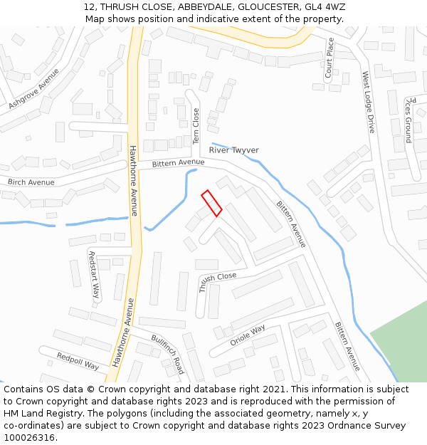 12, THRUSH CLOSE, ABBEYDALE, GLOUCESTER, GL4 4WZ: Location map and indicative extent of plot