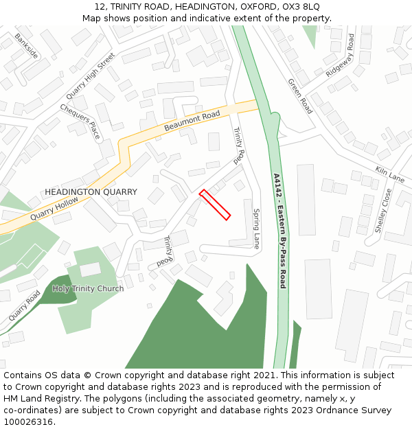 12, TRINITY ROAD, HEADINGTON, OXFORD, OX3 8LQ: Location map and indicative extent of plot