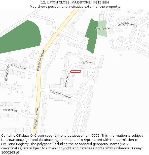 12, UFTON CLOSE, MAIDSTONE, ME15 8EH: Location map and indicative extent of plot