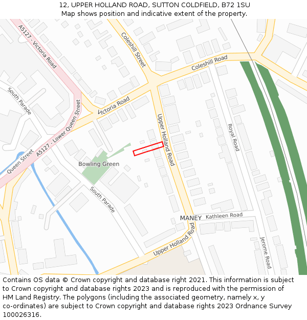 12, UPPER HOLLAND ROAD, SUTTON COLDFIELD, B72 1SU: Location map and indicative extent of plot