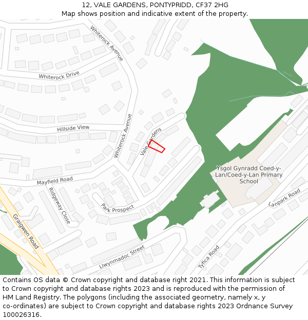 12, VALE GARDENS, PONTYPRIDD, CF37 2HG: Location map and indicative extent of plot