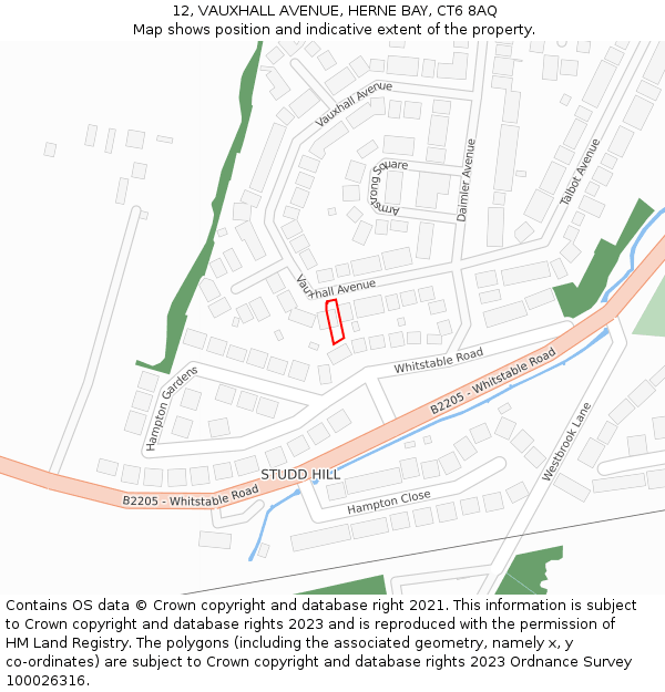 12, VAUXHALL AVENUE, HERNE BAY, CT6 8AQ: Location map and indicative extent of plot