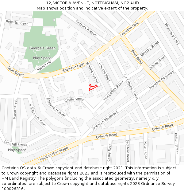 12, VICTORIA AVENUE, NOTTINGHAM, NG2 4HD: Location map and indicative extent of plot