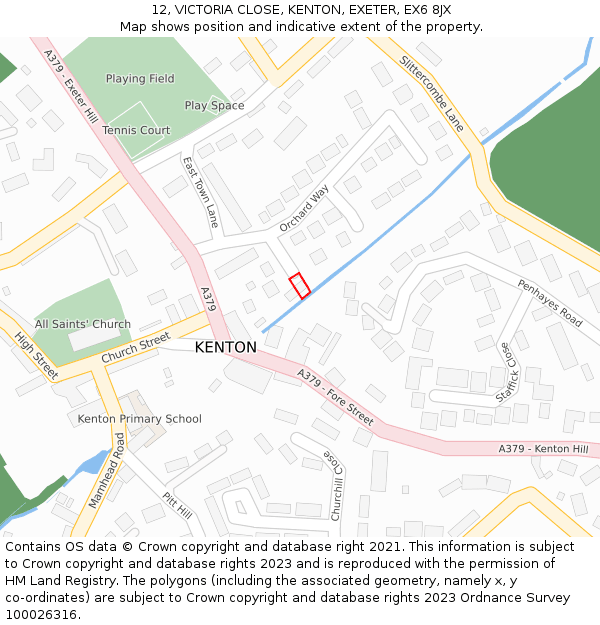 12, VICTORIA CLOSE, KENTON, EXETER, EX6 8JX: Location map and indicative extent of plot