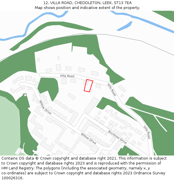 12, VILLA ROAD, CHEDDLETON, LEEK, ST13 7EA: Location map and indicative extent of plot