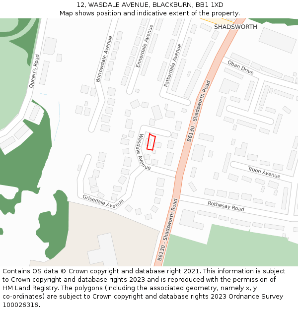 12, WASDALE AVENUE, BLACKBURN, BB1 1XD: Location map and indicative extent of plot