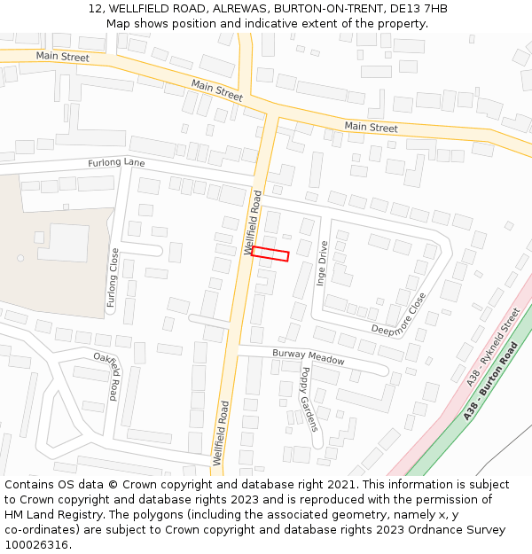 12, WELLFIELD ROAD, ALREWAS, BURTON-ON-TRENT, DE13 7HB: Location map and indicative extent of plot