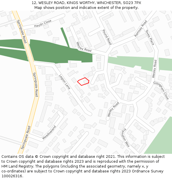 12, WESLEY ROAD, KINGS WORTHY, WINCHESTER, SO23 7PX: Location map and indicative extent of plot