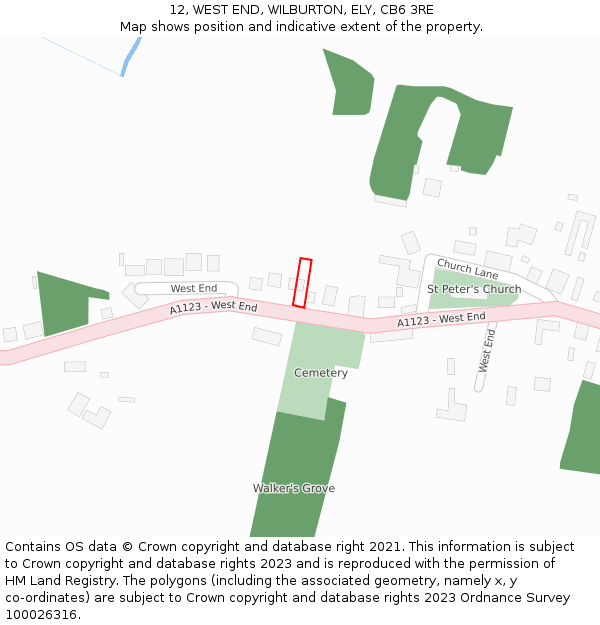 12, WEST END, WILBURTON, ELY, CB6 3RE: Location map and indicative extent of plot