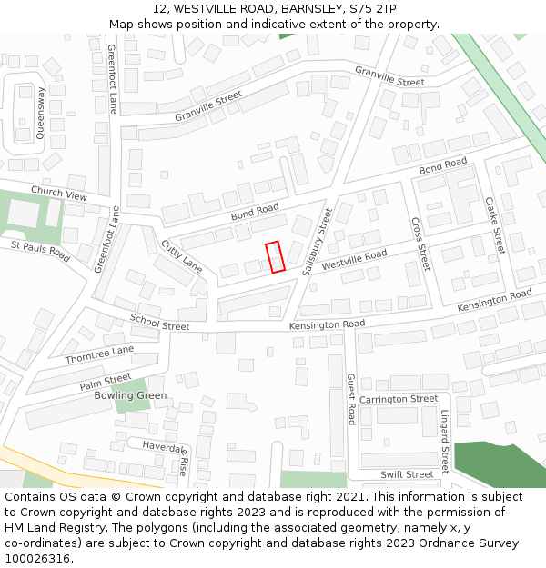 12, WESTVILLE ROAD, BARNSLEY, S75 2TP: Location map and indicative extent of plot