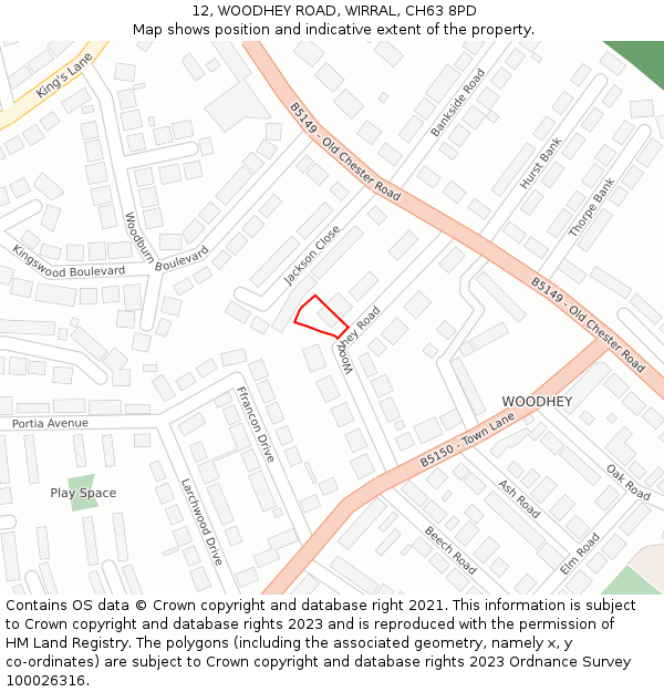 12, WOODHEY ROAD, WIRRAL, CH63 8PD: Location map and indicative extent of plot