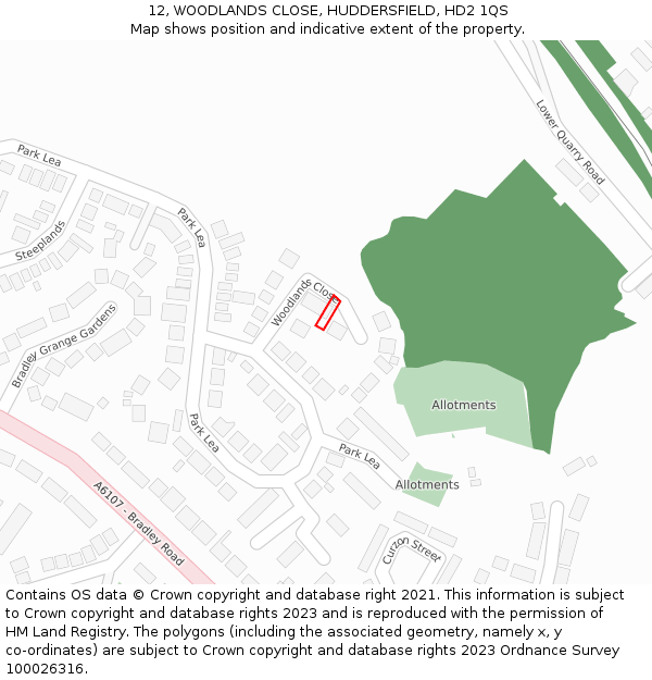 12, WOODLANDS CLOSE, HUDDERSFIELD, HD2 1QS: Location map and indicative extent of plot