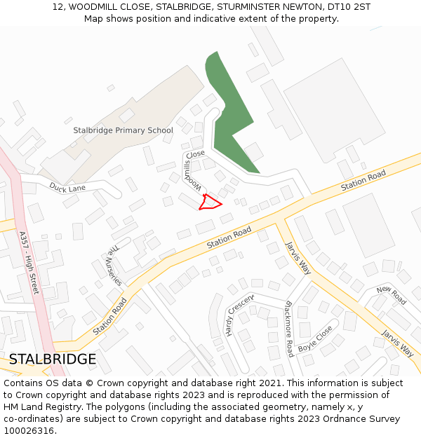 12, WOODMILL CLOSE, STALBRIDGE, STURMINSTER NEWTON, DT10 2ST: Location map and indicative extent of plot