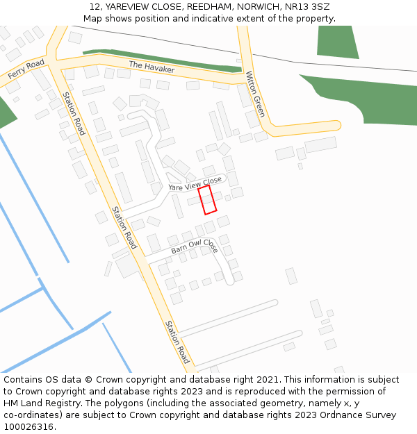 12, YAREVIEW CLOSE, REEDHAM, NORWICH, NR13 3SZ: Location map and indicative extent of plot