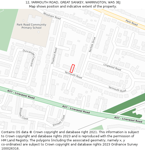 12, YARMOUTH ROAD, GREAT SANKEY, WARRINGTON, WA5 3EJ: Location map and indicative extent of plot