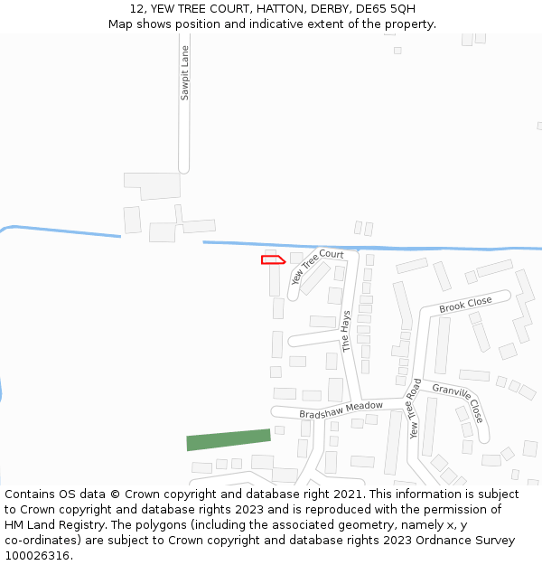 12, YEW TREE COURT, HATTON, DERBY, DE65 5QH: Location map and indicative extent of plot