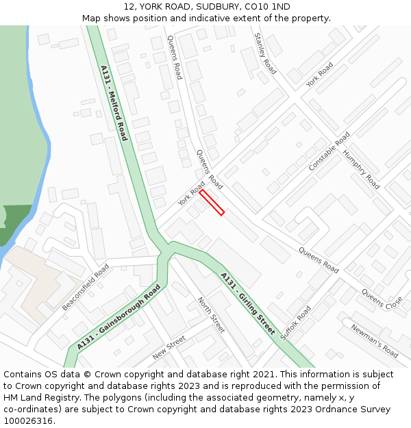 12, YORK ROAD, SUDBURY, CO10 1ND: Location map and indicative extent of plot