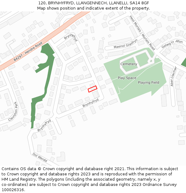 120, BRYNHYFRYD, LLANGENNECH, LLANELLI, SA14 8GF: Location map and indicative extent of plot