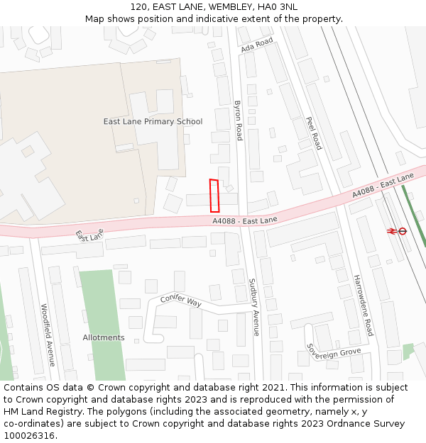 120, EAST LANE, WEMBLEY, HA0 3NL: Location map and indicative extent of plot